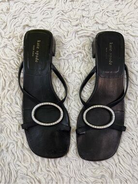 Vintage Y2k kate spade Leather Rhinestone Accent Heeled Sandals